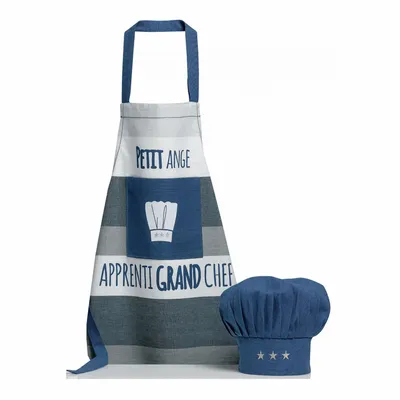 Aprons - Set of Little Angel Kitchen Apron and Toque Indigo 52 X 63 - MAISON VIVARAISE - SDE VIVARAISE WINKLER