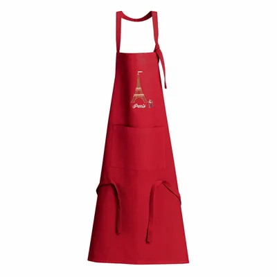 Tabliers de cuisine - Tablier de cuisine recyclé Tour Eiffel avec poche Rouge 85 x 72 - MAISON VIVARAISE - SDE VIVARAISE WINKLER