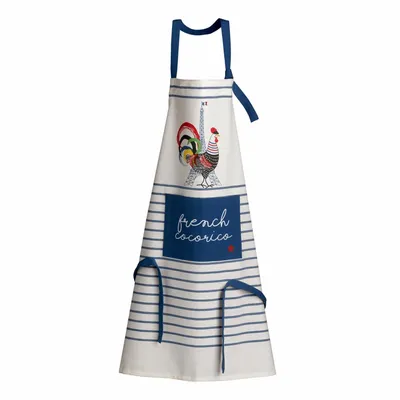 Aprons - Recycled Kitchen Apron French Cocorico Écru/Bleu 85 X 72 - MAISON VIVARAISE - SDE VIVARAISE WINKLER