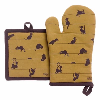 Maniques - Lot gant de cuisine/manique Dubout Partition de chats Cannelle 18 x 28 - MAISON VIVARAISE - SDE VIVARAISE WINKLER