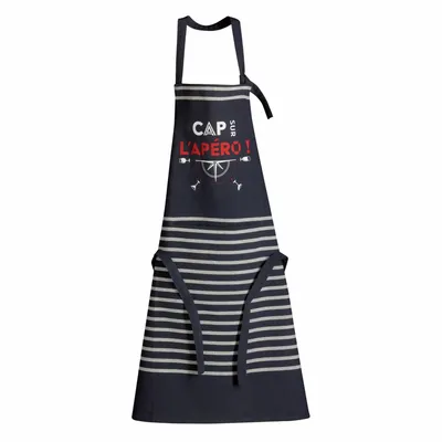 Tabliers de cuisine - Tablier de cuisine Cap sur l'apéro recyclé Marine 72 x 90 - MAISON VIVARAISE - SDE VIVARAISE WINKLER