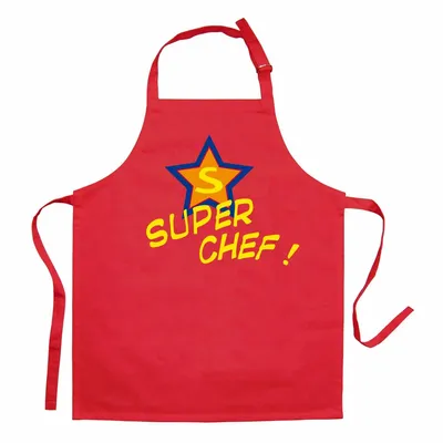 Aprons - Recycled children's kitchen apron Super Chef Rouge 52 X 63 - MAISON VIVARAISE - SDE VIVARAISE WINKLER