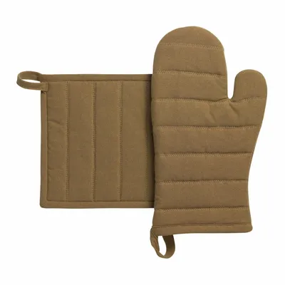 Maniques - Lot gant de cuisine et manique recyclé Jona Tabac 15 x 30 - MAISON VIVARAISE - SDE VIVARAISE WINKLER