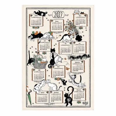 Torchons - Torchon Dubout Ribambelle chats calendrier 2027 Ecru 48 x 72 - MAISON VIVARAISE - SDE VIVARAISE WINKLER