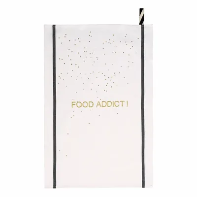 Dish towels - Tea towel Food Addict Or Blanc 50 X 70 - LA CERISE SUR LE GATEAU