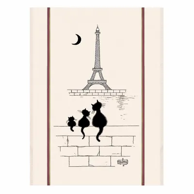 Torchons - Grand Torchon Dubout Chats Tour Eiffel Ecru 60 X 80 - MAISON VIVARAISE - SDE VIVARAISE WINKLER