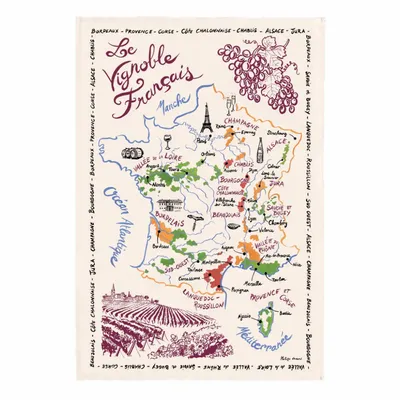 Torchons - Torchon La Carte Des Vins de France Ecru 72 X 48 - MAISON VIVARAISE - SDE VIVARAISE WINKLER