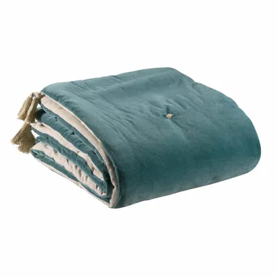 Plaids - Edredon pompons Elise Vert de gris 80 x 180 - MAISON VIVARAISE - SDE VIVARAISE WINKLER