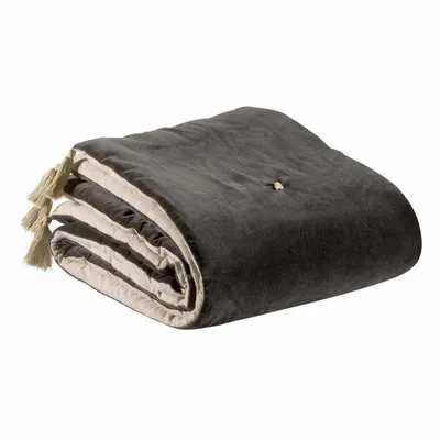 Plaids - Edredon pompons Elise Tonnerre 80 x 180 - MAISON VIVARAISE - SDE VIVARAISE WINKLER