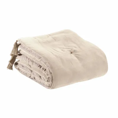 Plaids - Edredon pompons Elise Grège 80 x 180 - MAISON VIVARAISE - SDE VIVARAISE WINKLER