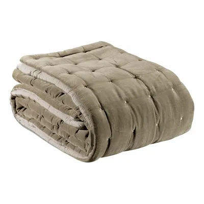 Linge de lit - Jeté uni Elise finition capiton Ficelle 240 x 260 - MAISON VIVARAISE - SDE VIVARAISE WINKLER