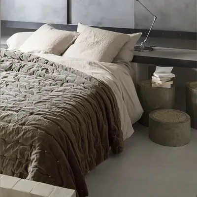 Linge de lit - Jeté uni Elise finition capiton Ficelle 240 x 260 - MAISON VIVARAISE - SDE VIVARAISE WINKLER