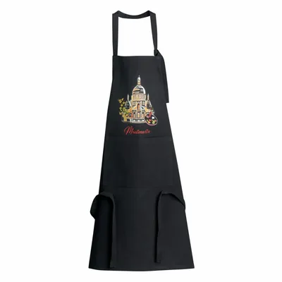 Aprons - Recycled kitchen apron with pocket Montmartre Noir 85 X 72 - MAISON VIVARAISE - SDE VIVARAISE WINKLER