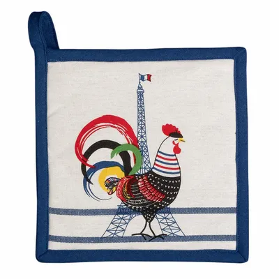 Potholders - Recycled Pot Holder French Cocorico Écru/Bleu 20 X 20 - MAISON VIVARAISE - SDE VIVARAISE WINKLER