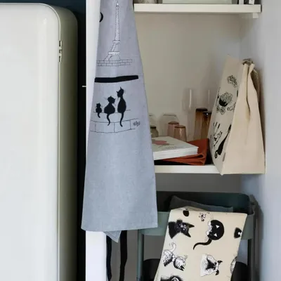 Tabliers de cuisine - Tablier de cuisine Dubout Chats Eiffel Gris 72 x 85 - MAISON VIVARAISE - SDE VIVARAISE WINKLER