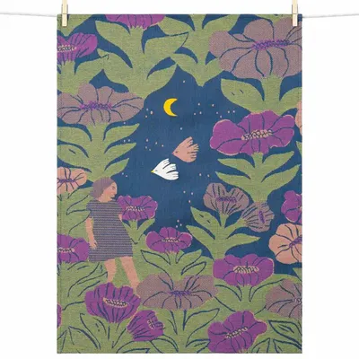 Dish towels - "Nocturne"embroidered tea towel - TISSAGE MOUTET