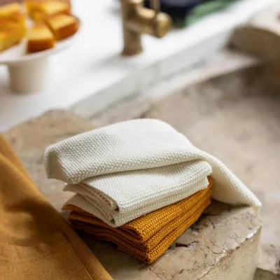 Kitchen utensils - Set of 3 Recycled Knitted Hand Towels Izan Tournesol 25 X 25 - MAISON VIVARAISE - SDE VIVARAISE WINKLER