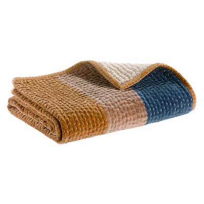 Plaids - Edredon Elise patchs Cobalt 80 x 180 - MAISON VIVARAISE - SDE VIVARAISE WINKLER