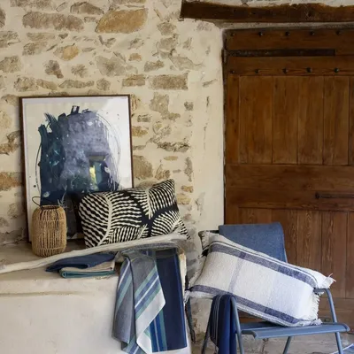 Torchons - Torchon recyclé Yuna Marine/naturel 50 x 70 - MAISON VIVARAISE - SDE VIVARAISE WINKLER