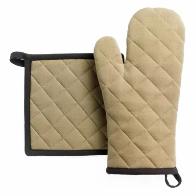 Potholders - Set of Recycled Oven Mitt/Pot Holder Grace Camel 15 X 32 - MAISON VIVARAISE - SDE VIVARAISE WINKLER