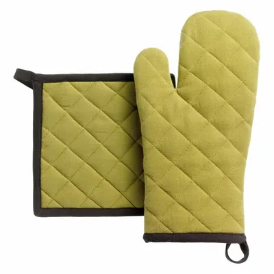 Potholders - Recycled oven glove and potholder set Grace Kaki 15 X 32 - MAISON VIVARAISE - SDE VIVARAISE WINKLER
