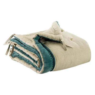 Plaids - Edredon Elise Chambray Vert de gris 80 x 180 - MAISON VIVARAISE - SDE VIVARAISE WINKLER