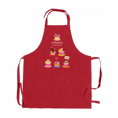 Aprons - Recycled pocketless kitchen apron Cupcake Rouge 72 X 90 - MAISON VIVARAISE - SDE VIVARAISE WINKLER