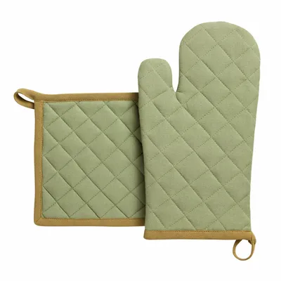 Potholders - Grace Recycled Oven Mitt and Pot Holder Set Amande 18 X 32 - MAISON VIVARAISE - SDE VIVARAISE WINKLER