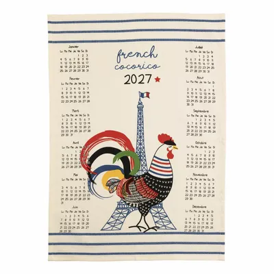 Dish towels - Recycled tea towel Calendrier French Cocorico 2027 Écru 50 X 70 - MAISON VIVARAISE - SDE VIVARAISE WINKLER