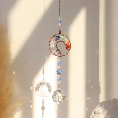 Objets design - Attrape-soleil en cristal Arbre de Vie avec pierres - MANDALASHOP