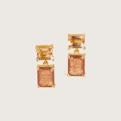 Jewelry - Daessa 18K Recycled Fine Gold Plated Morganite / Strawberry Quartz Earrings - 925 Silver Posts - ZEN COLLECTIVE