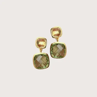 Jewelry - Basiri 18K Recycled Fine Gold Plated Earrings - 925 Silver Posts, Citrine & Green Amethyst - ZEN COLLECTIVE