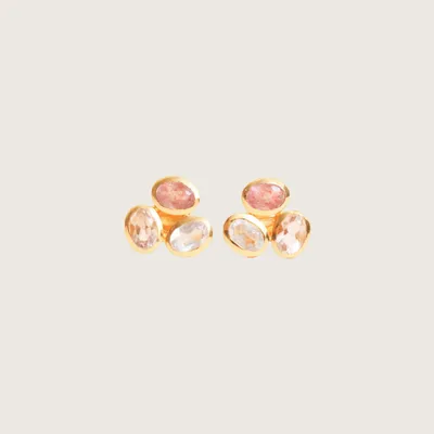 Jewelry - Ghani 18K Recycled Fine Gold Plated Strawberry Quartz / Morganite / Clear Quartz Earrings - 925 Silver Posts - ZEN COLLECTIVE