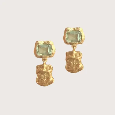 Jewelry - Douxla 18K Recycled Fine Gold Plated Earrings - 925 Silver Posts, Green Amethyst - ZEN COLLECTIVE