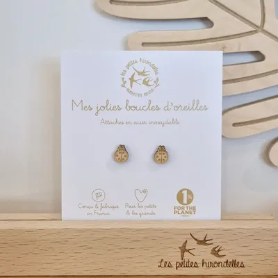 Boucles d'oreilles en bois - Coccinelles - LES PETITES HIRONDELLES