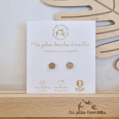 Boucles d'oreilles en bois - Fleurs - LES PETITES HIRONDELLES