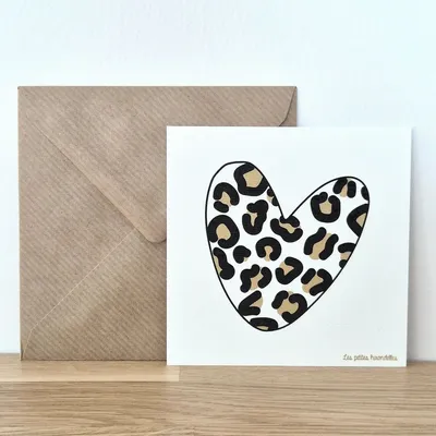 Papeterie bureau - Carte & enveloppe -Cœur Léopard - LES PETITES HIRONDELLES