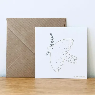 Papeterie bureau - Carte & enveloppe - Colombe Baptême Blanc - LES PETITES HIRONDELLES