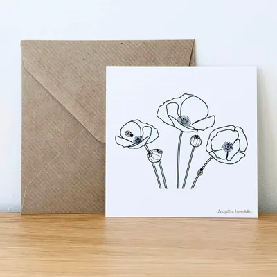 Papeterie bureau - Carte & enveloppe - Coquelicots - LES PETITES HIRONDELLES