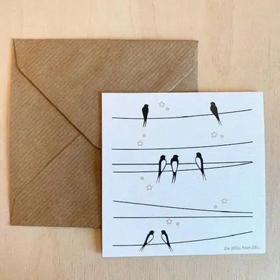 Papeterie bureau - Carte & enveloppe - Hirondelles sur le fil - LES PETITES HIRONDELLES