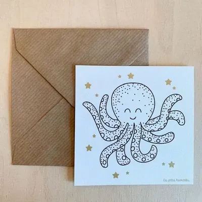 Papeterie bureau - Carte & enveloppe - Pieuvre - LES PETITES HIRONDELLES