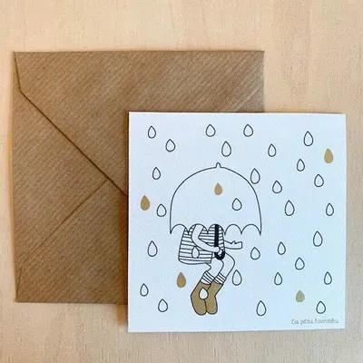 Papeterie bureau - Carte & enveloppe - Sous la pluie - LES PETITES HIRONDELLES