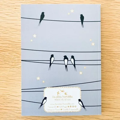 Papeterie bureau - Carnet en papier A5 - Pages blanches - Les hirondelles sur le fil - Ciel bleu - LES PETITES HIRONDELLES