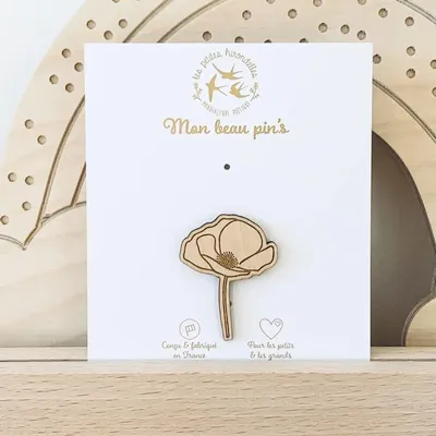 Pin's en bois - Coquelicot - LES PETITES HIRONDELLES