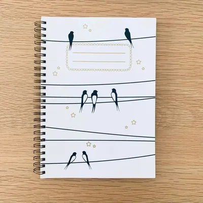 Papeterie bureau - Carnet en papier A5 - Spirales et lignes - Les hirondelles sur le fil - Ciel blanc - LES PETITES HIRONDELLES