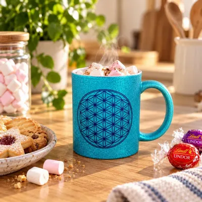Gifts - Flower of Life glitter blue Mug - MANDALASHOP