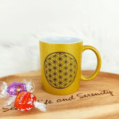 Cadeaux - Mug Fleur de Vie doré pailleté - MANDALASHOP
