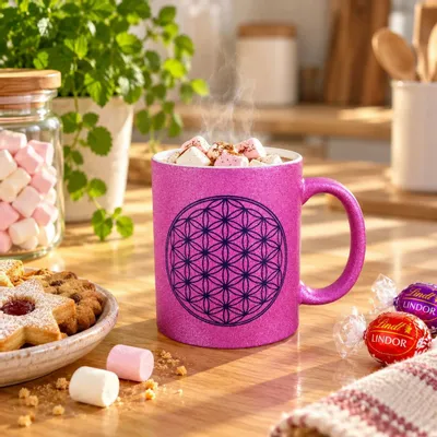 Cadeaux - Mug Fleur de Vie violet pailleté - MANDALASHOP