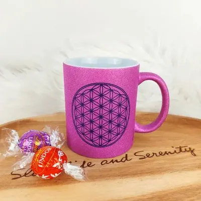 Cadeaux - Mug Fleur de Vie violet pailleté - MANDALASHOP