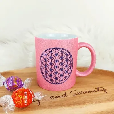 Cadeaux - Mug Fleur de Vie rose pailleté - MANDALASHOP